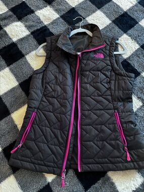 The North Face Black Quilted Vest with Pink Zippers